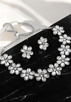 Silver Studded Silver Plated Necklace Set