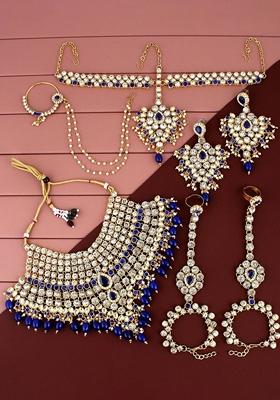 Blue Studs Gold Plated Necklace Set