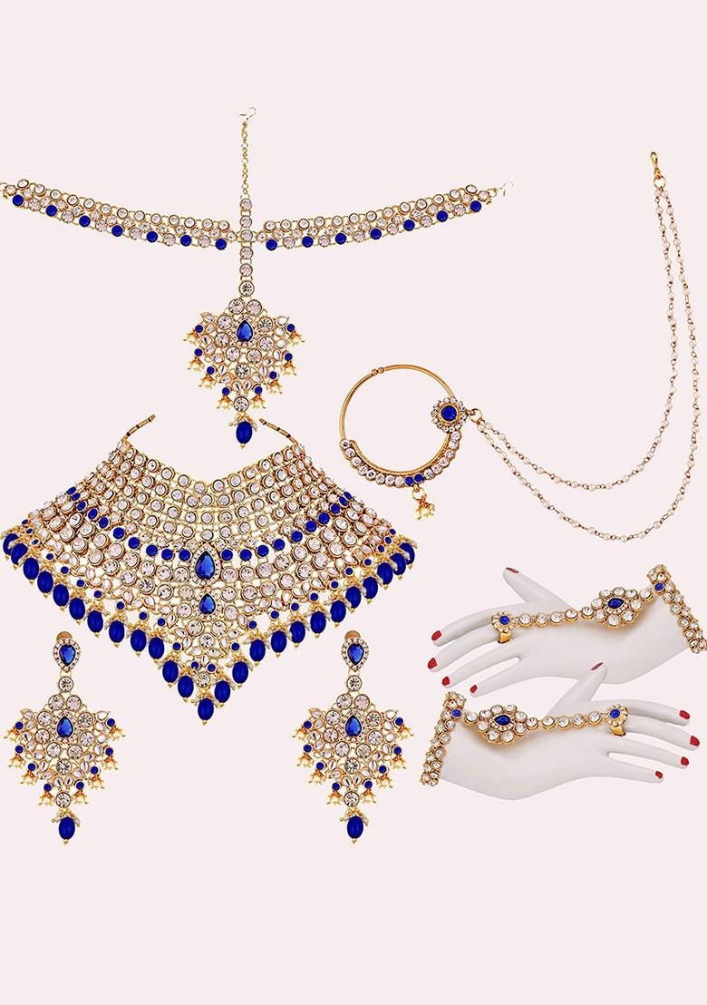 Blue Studs Gold Plated Necklace Set