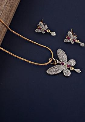 Magenta American Diamond Gold Plated Necklace Set