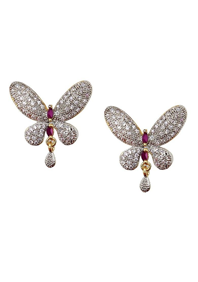 Magenta American Diamond Gold Plated Necklace Set