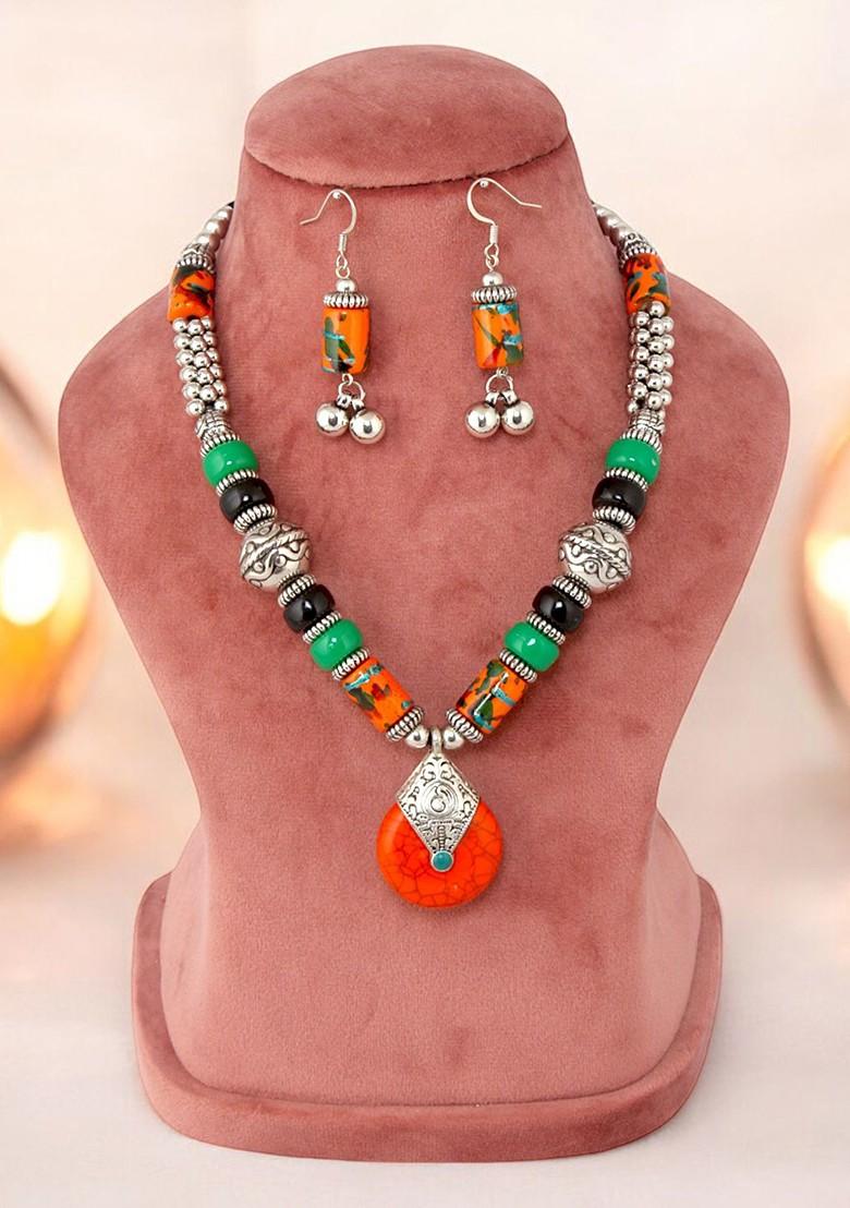 Silver Beaded Gold Plated Necklace Set