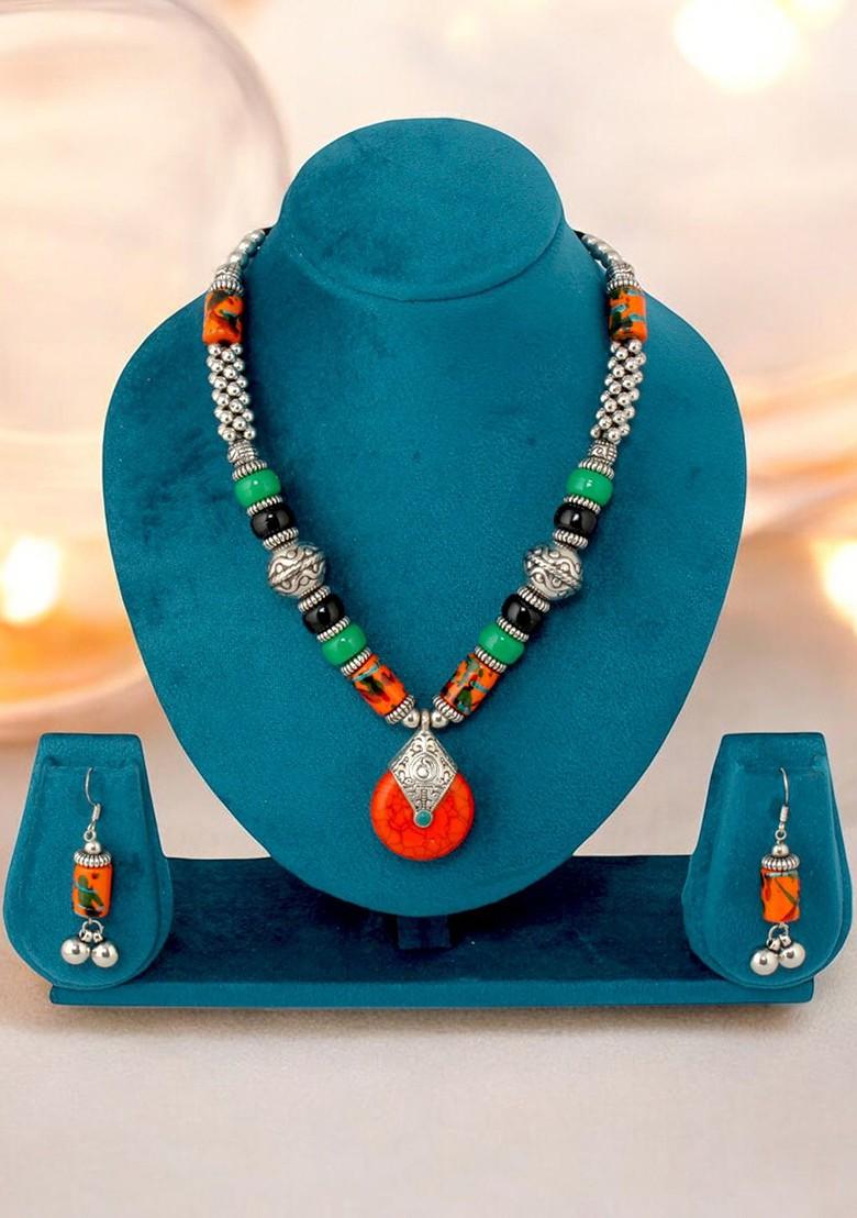Silver Beaded Gold Plated Necklace Set