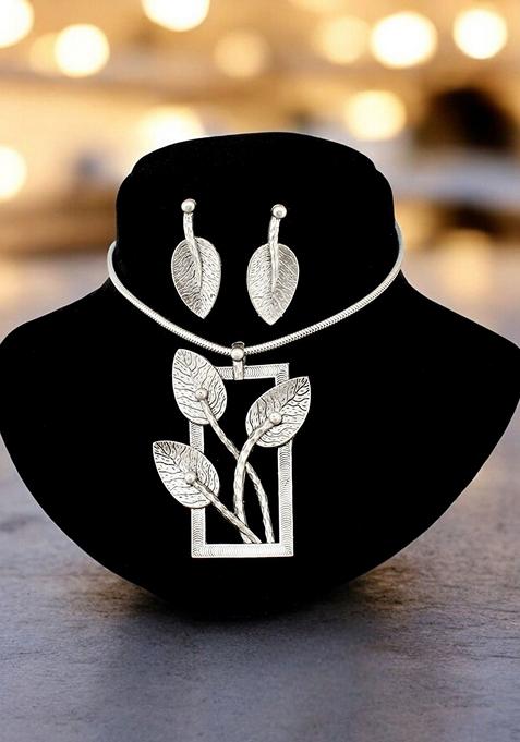 Silver Leaf Silver Plated Necklace Set
