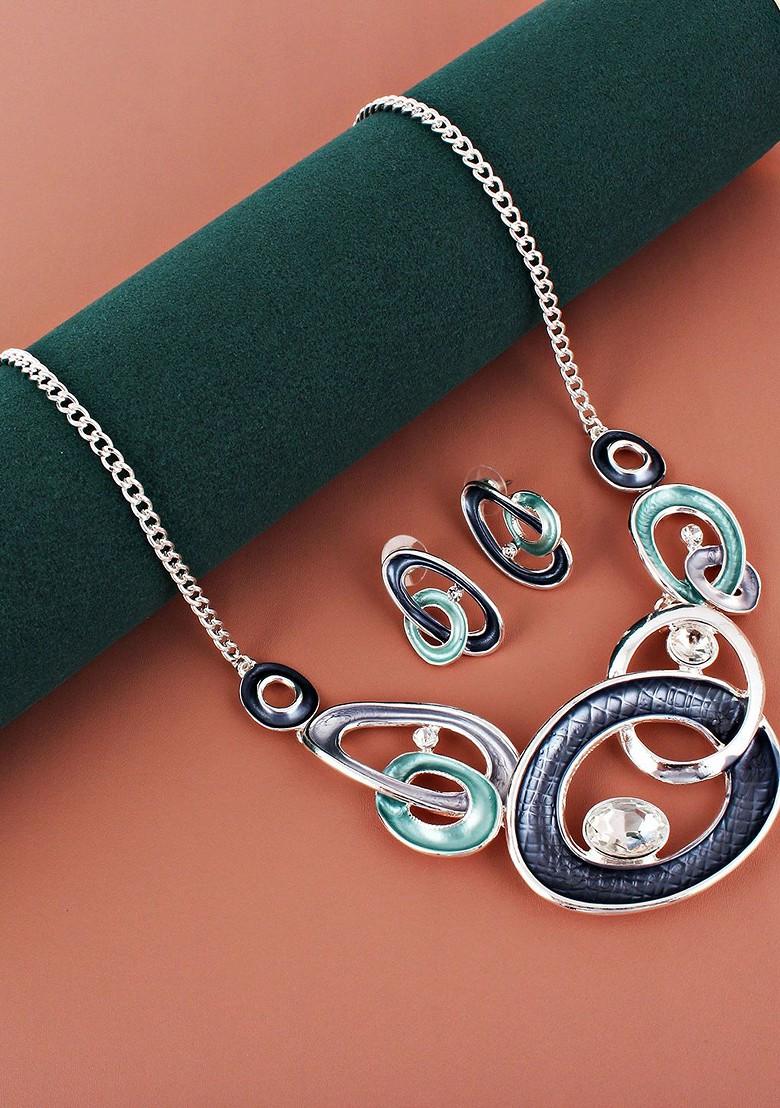 Silver Studs Silver Plated Necklace Set