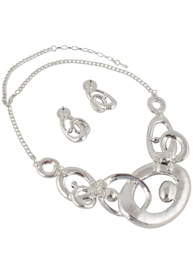 Silver Studs Silver Plated Necklace Set