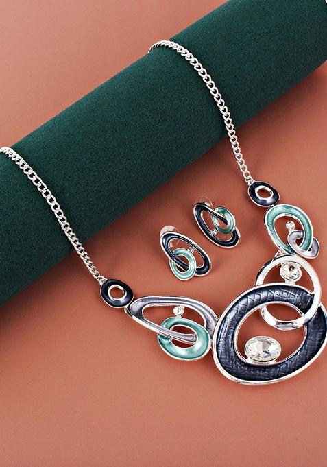 Silver Studs Silver Plated Necklace Set