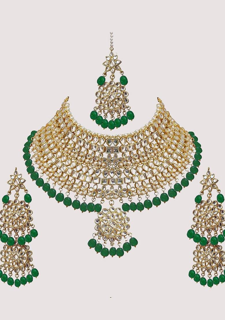 Green Kundan Gold Plated Necklace Set