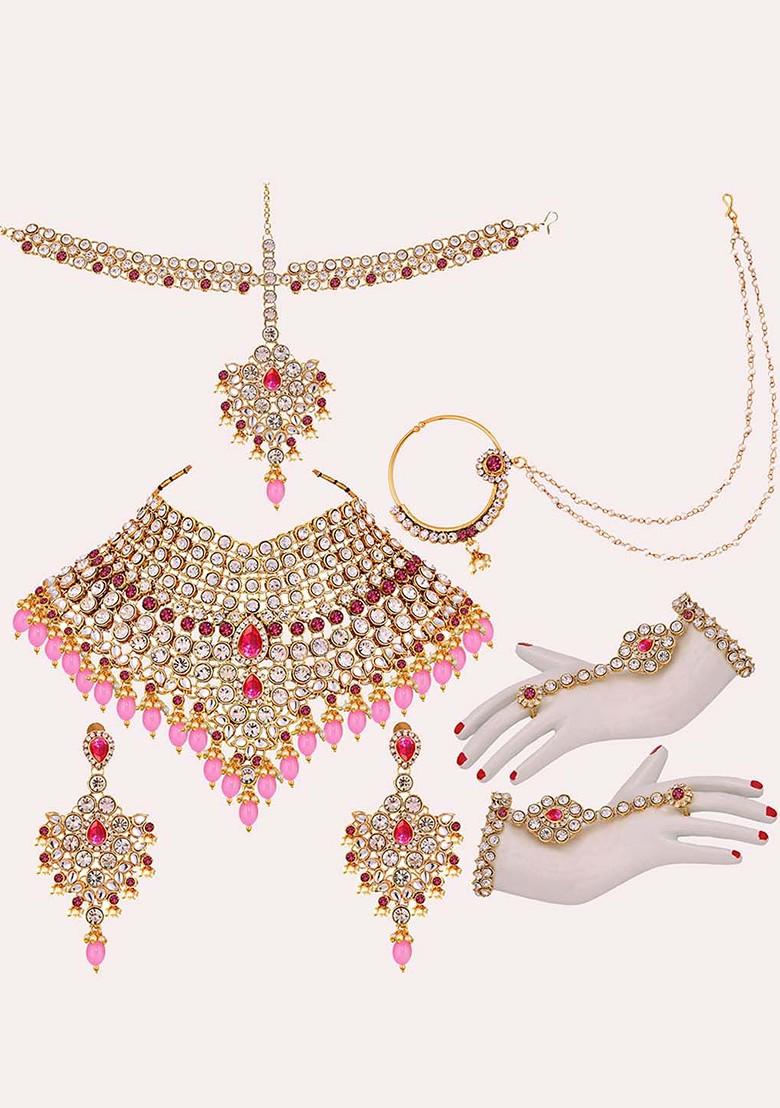 Gold Studded Gold Plated Necklace Set