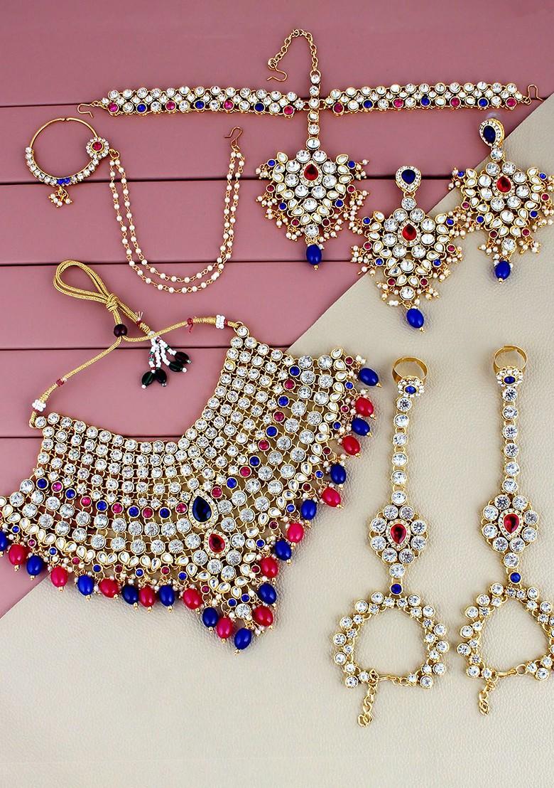 Blue Studs Gold Plated Necklace Set