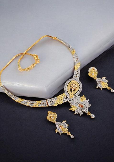 Gold American Diamond Gold Plated Necklace Set