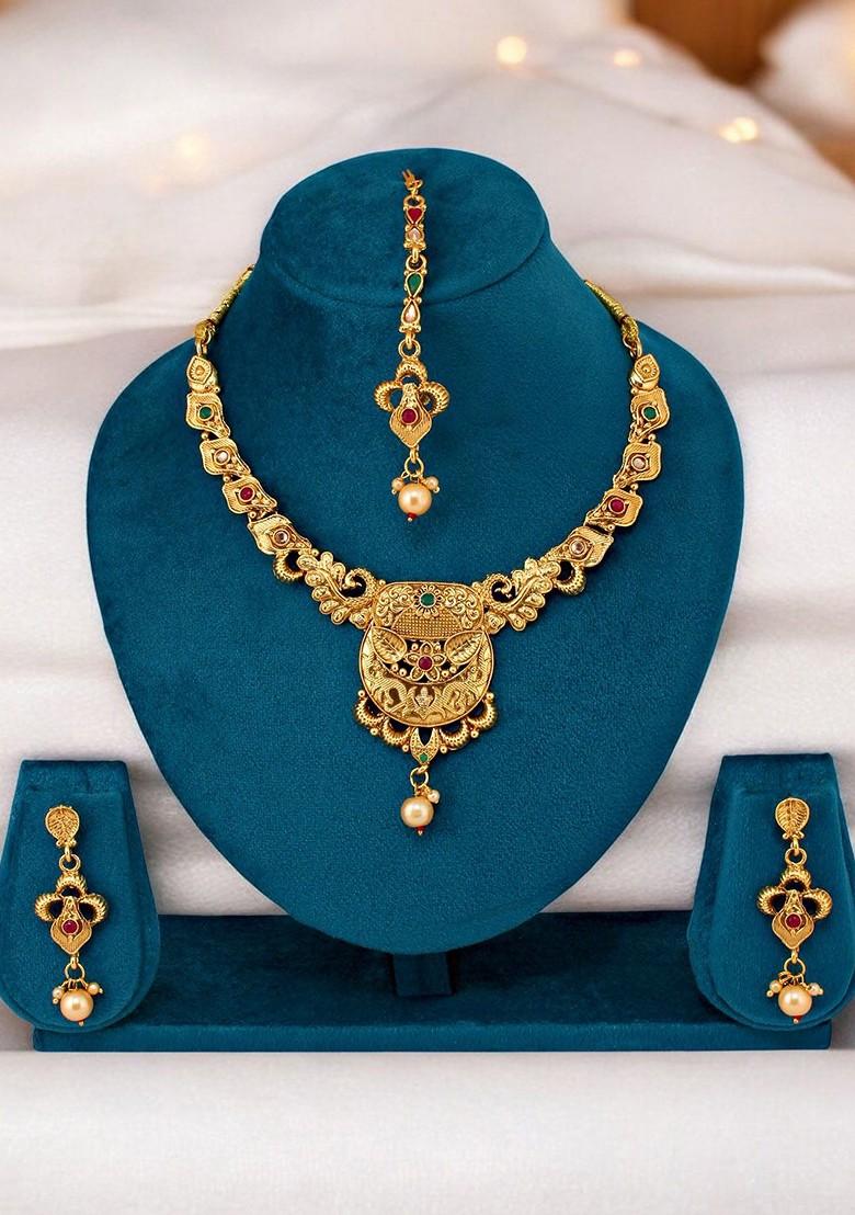 Gold Studded Gold Plated Necklace Set