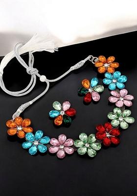 Silver Studded Silver Plated Necklace Set