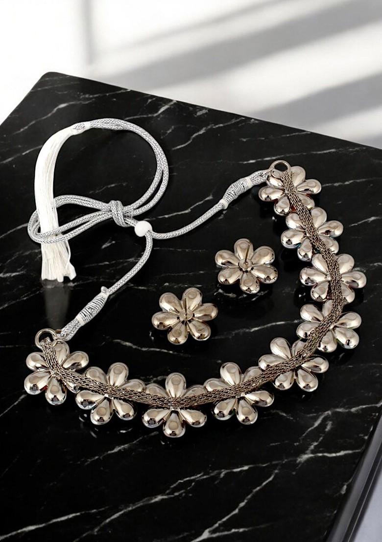 Silver Studded Silver Plated Necklace Set