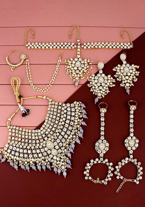 Gold Studded Gold Plated Necklace Set