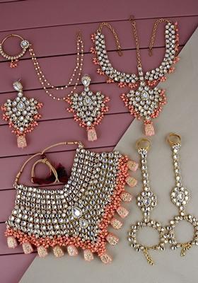 Gold Studded Gold Plated Necklace Set