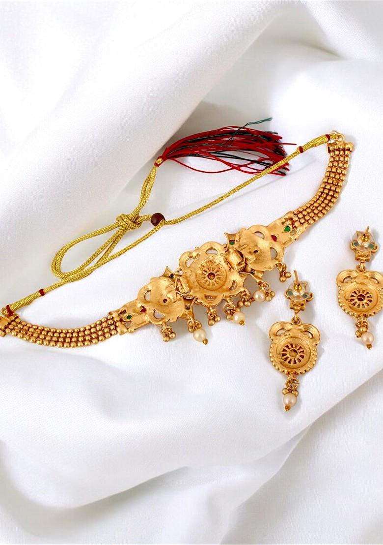 Gold Studded Gold Plated Necklace Set