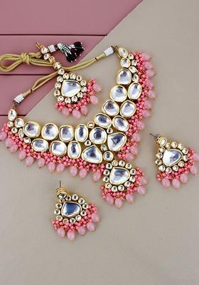 Pink Kundan Gold Plated Necklace Set