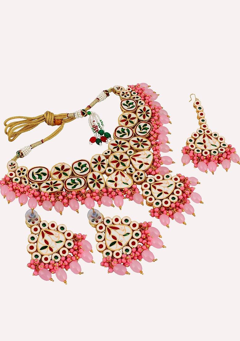 Pink Kundan Gold Plated Necklace Set