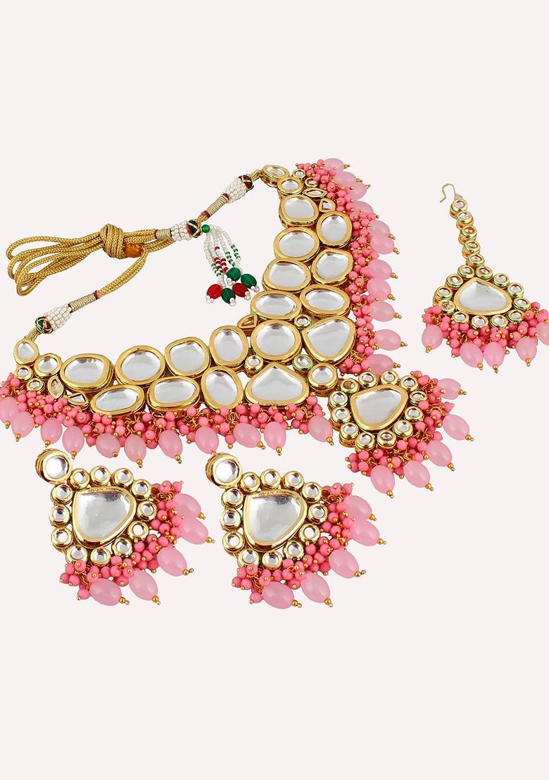 Pink Kundan Gold Plated Necklace Set