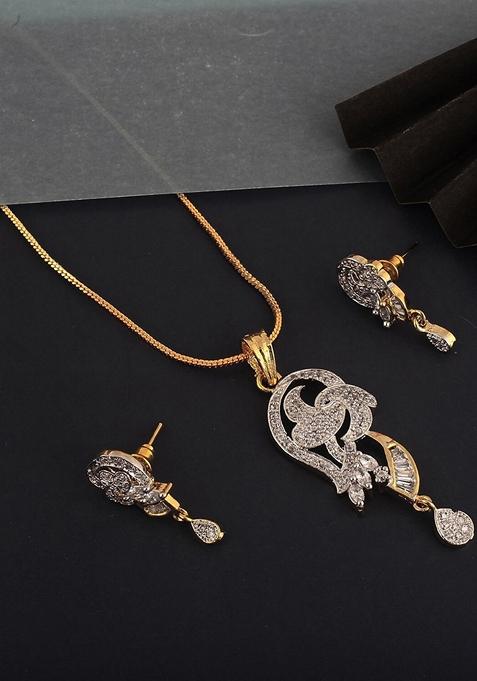 White American Diamond Gold Plated Necklace Set