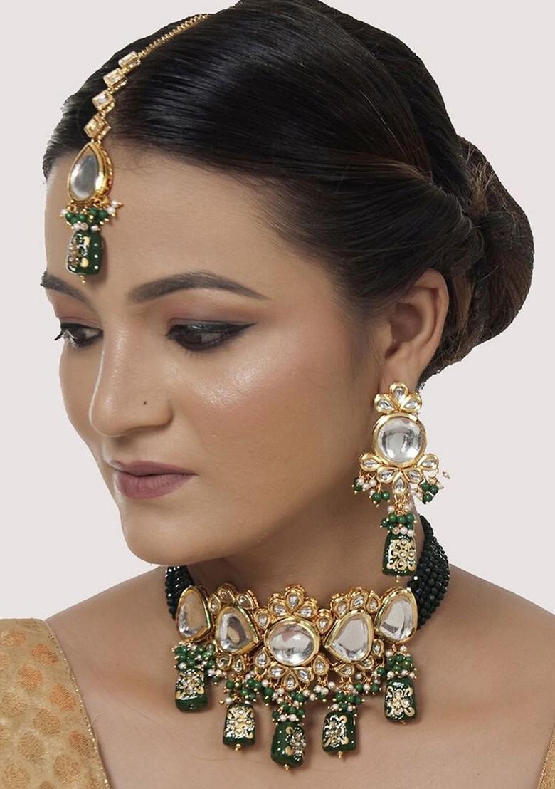 Green Kundan Gold Plated Necklace Set