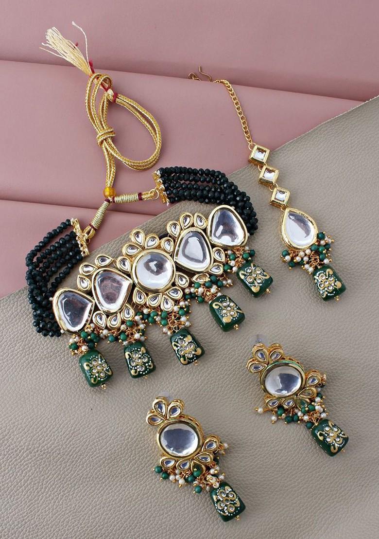 Green Kundan Gold Plated Necklace Set