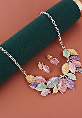 Silver Studs Silver Plated Necklace Set