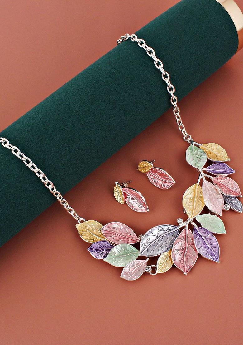 Silver Studs Silver Plated Necklace Set