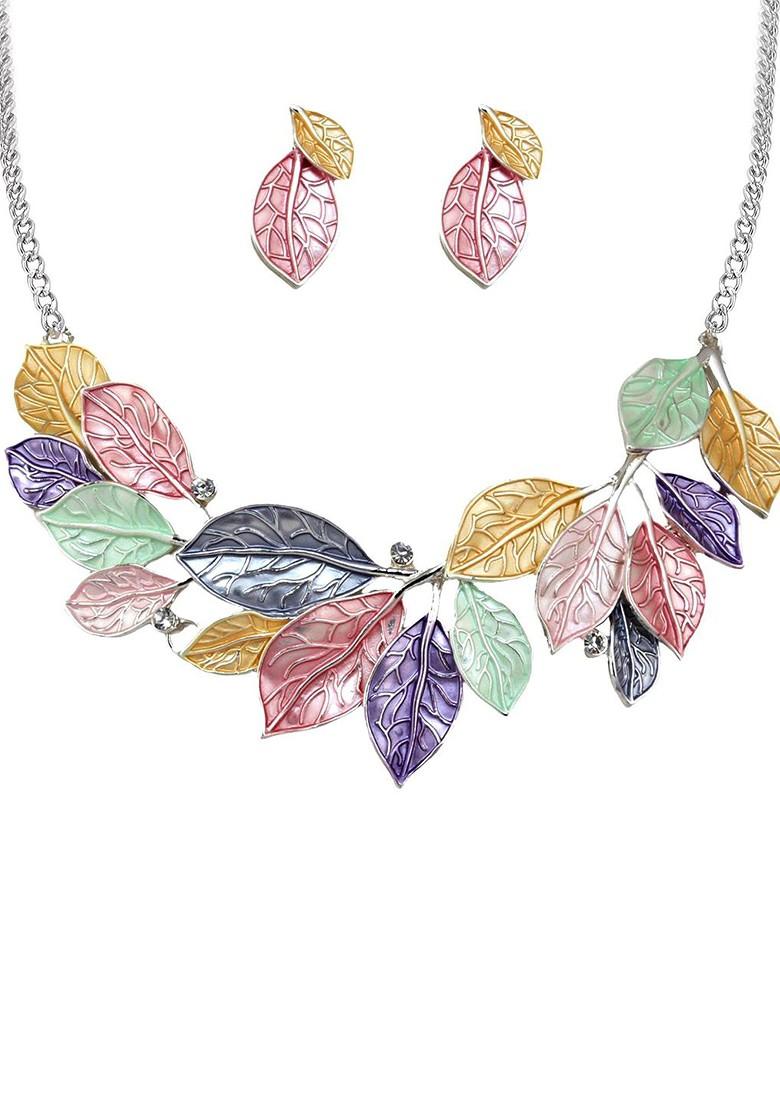 Silver Studs Silver Plated Necklace Set