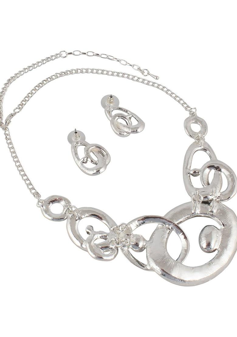 Silver Studs Silver Plated Necklace Set