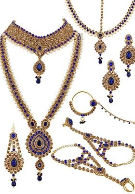 Blue Studded Gold Plated Necklace Set