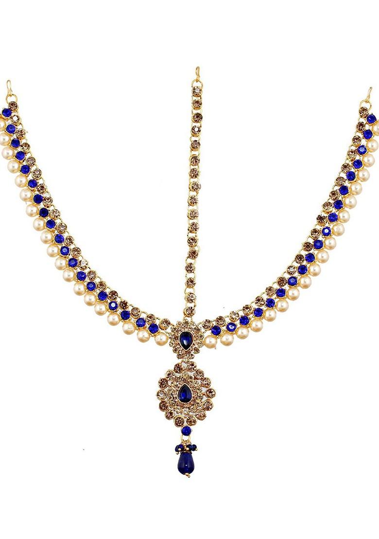 Blue Studded Gold Plated Necklace Set