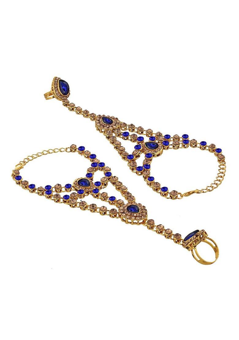 Blue Studded Gold Plated Necklace Set