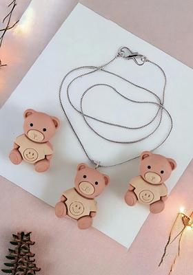 Peach Studs Gold Plated Necklace Set