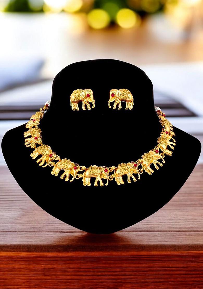 Gold Studded Gold Plated Necklace Set