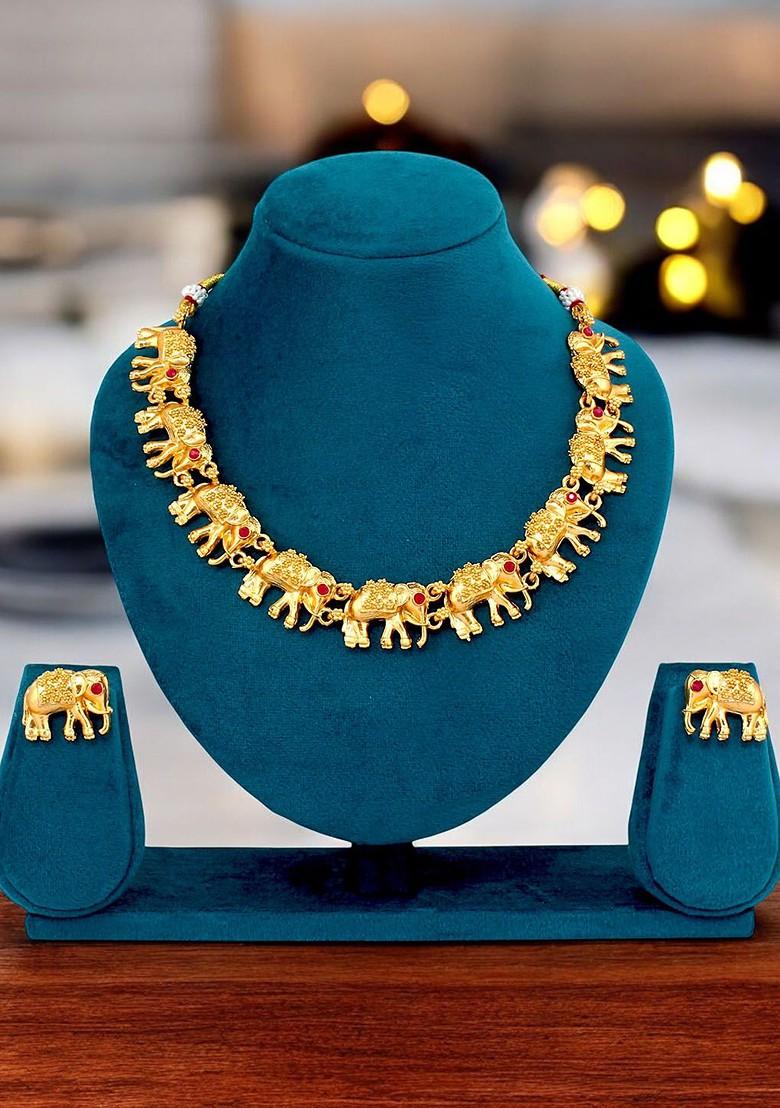 Gold Studded Gold Plated Necklace Set