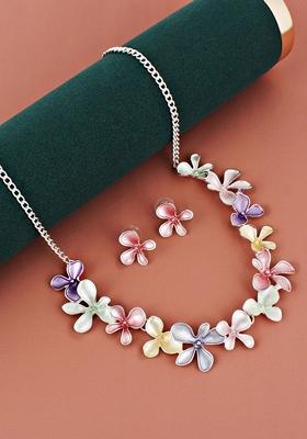 Silver Studs Silver Plated Necklace Set