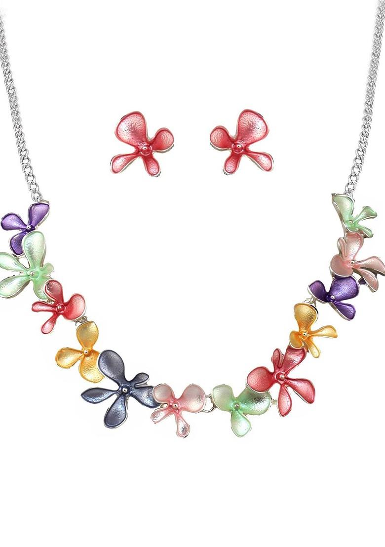 Silver Studs Silver Plated Necklace Set