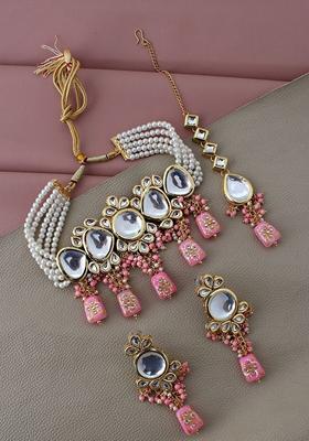 Pink Kundan Gold Plated Necklace Set