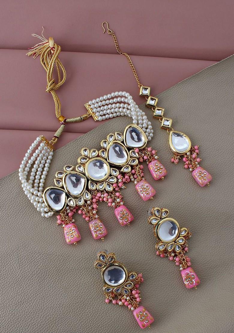 Pink Kundan Gold Plated Necklace Set