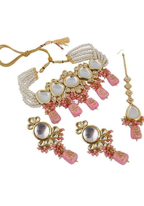 Pink Kundan Gold Plated Necklace Set