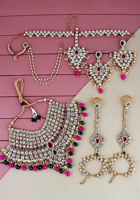 Gold Studs Gold Plated Necklace Set