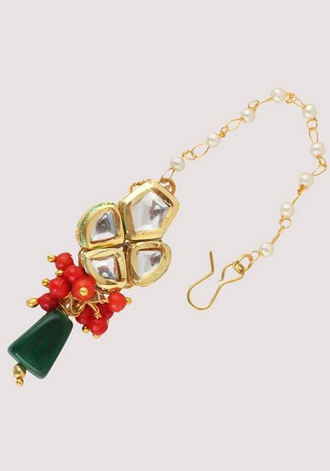 White And Green Kundan Gold Plated Necklace Set