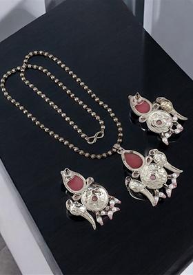 Silver Studded Silver Plated Necklace Set