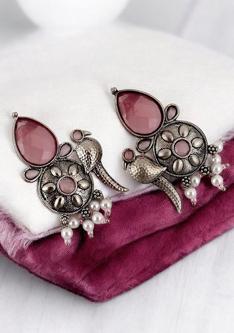 Silver Studded Silver Plated Necklace Set