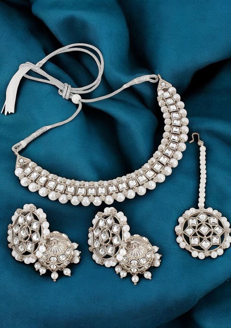 Silver Kundan Silver Plated Necklace Set