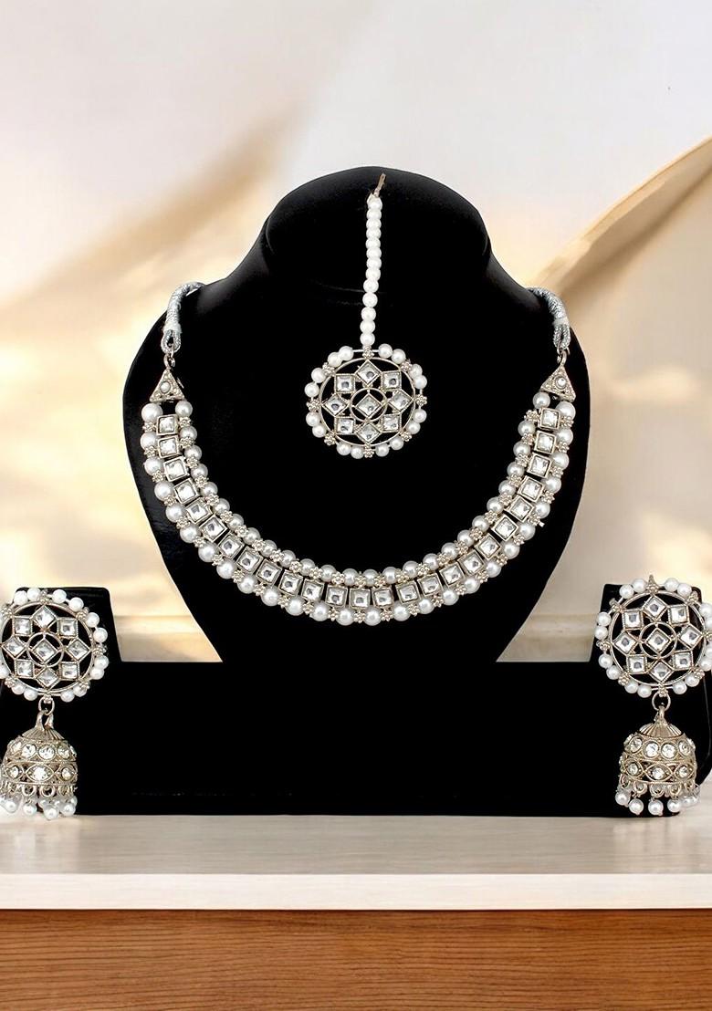 Silver Kundan Silver Plated Necklace Set