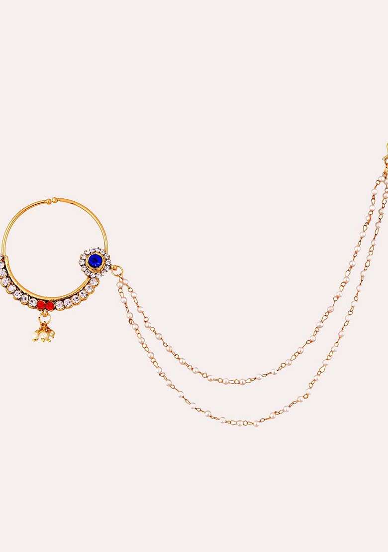 Multi Studded Gold Plated Necklace Set - Indya