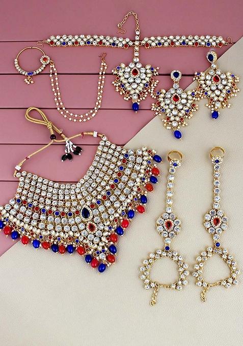 Multi Studded Gold Plated Necklace Set